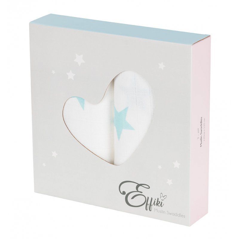 Lot de 2 mousselines 115 x 115 cm bleu | Effiki