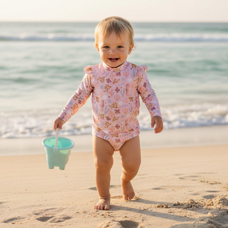 T-shirt de bain à manches longues et volants Ocean Dreams Pink | Little Dutch