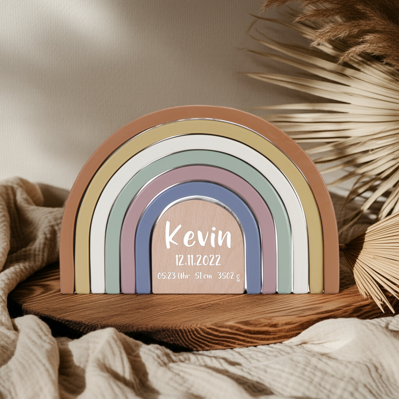 Tour à empiler Arc-en-ciel Vintage – Cadeau de naissance personnalisé