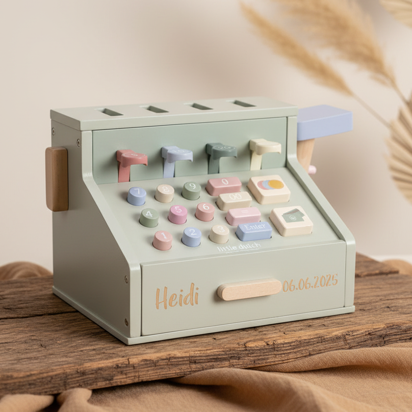 Caisse enregistreuse en bois personnalisée – pour les petits commerçants avec leur propre nom
