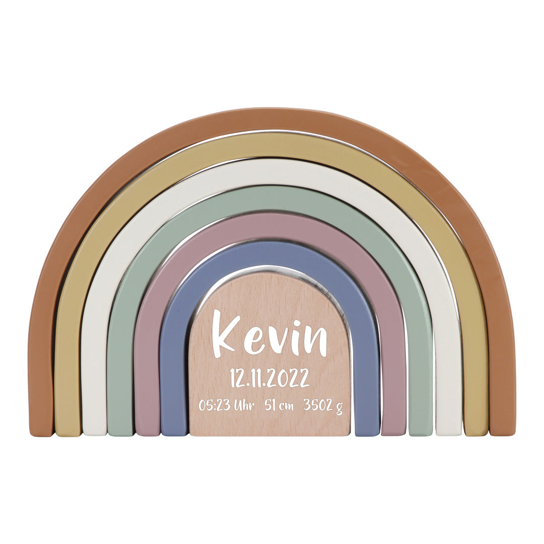 Tour à empiler Arc-en-ciel Vintage – Cadeau de naissance personnalisé