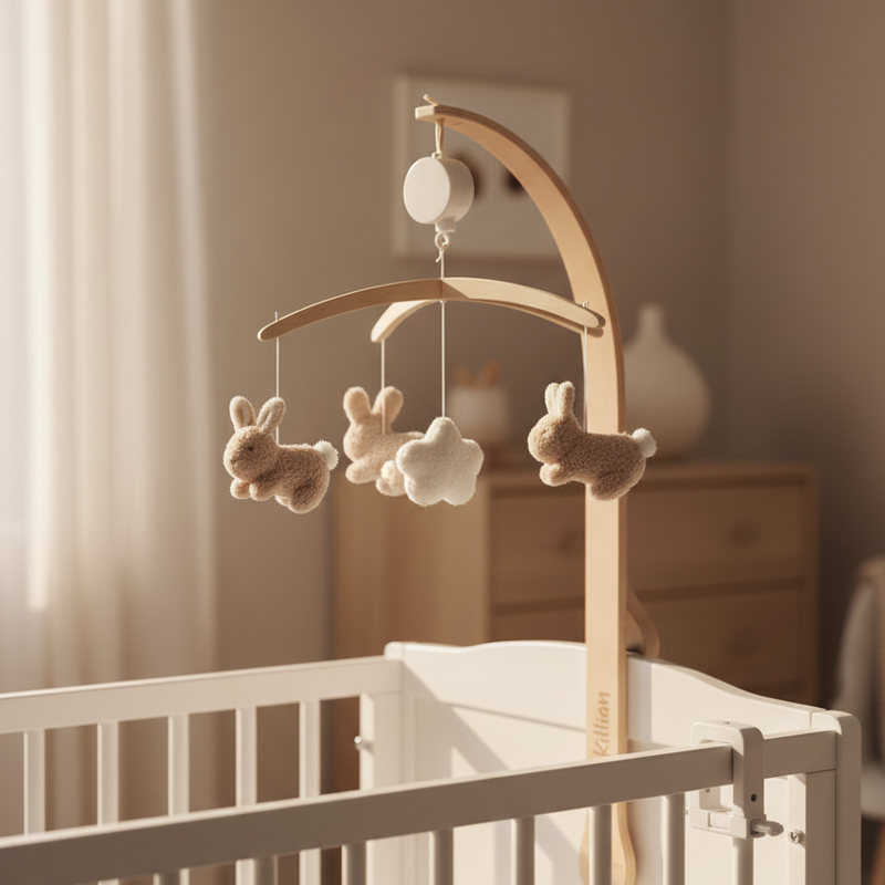 Mobile musical personnalisé Lapin avec prénom – Cadeau de naissance