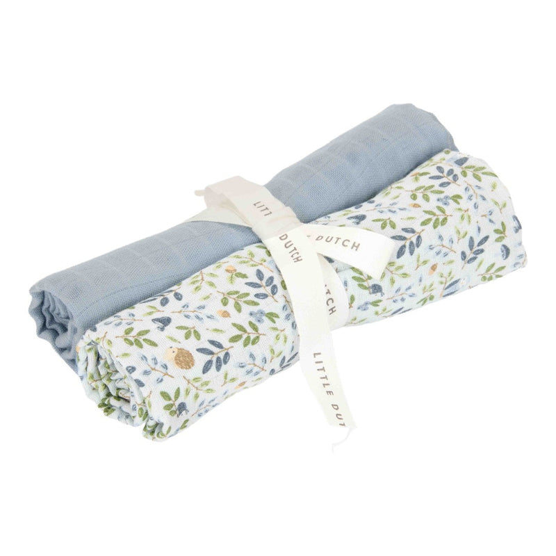 Langes en mousseline 70 x 70 cm - Aventure en forêt et bleu denim | Little Dutch
