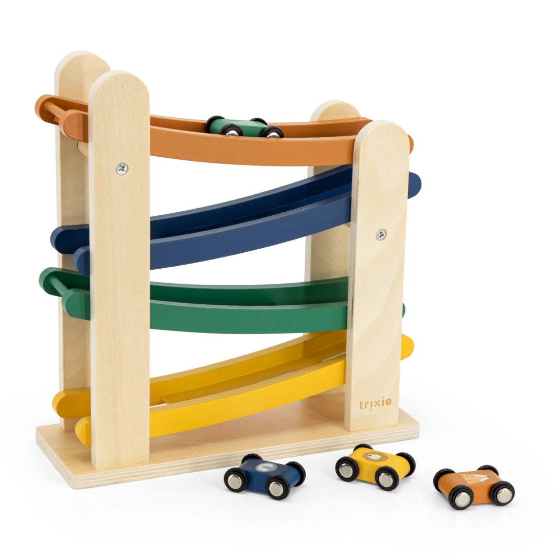 Circuit de billes en bois avec 4 voitures – Jouet de motricité pour enfants | Schmatzepuffer