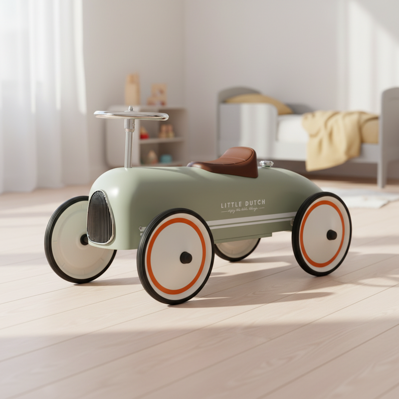 Voiture rétro à enfourcher, couleur olive | Little Dutch par Schmatzepuffer personnalisable