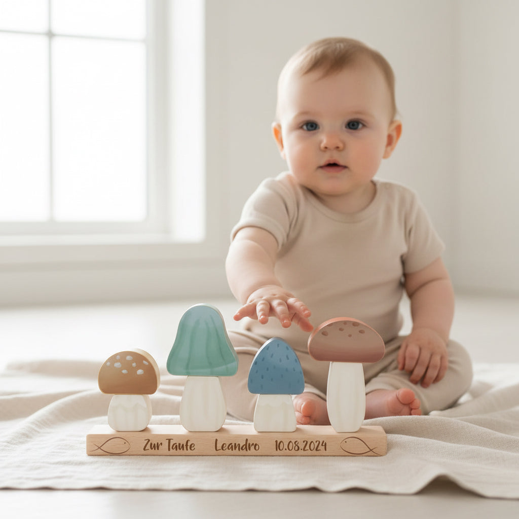 Champignons empilables personnalisés Forest Friends – Cadeau de baptême | Schmatzepuffer