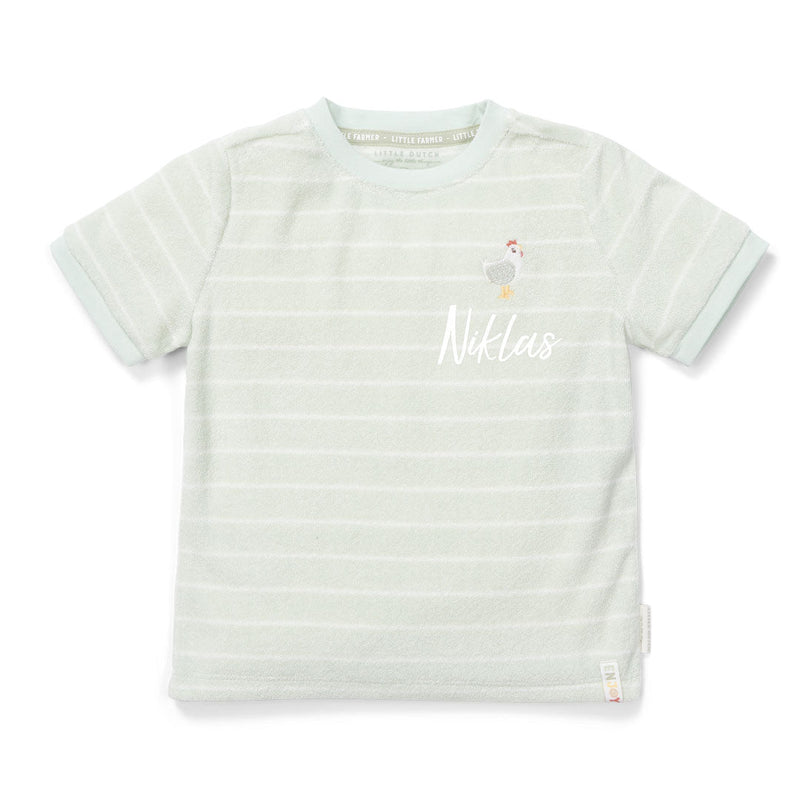 T-shirt à manches courtes en tissu éponge à rayures vert ferme | Little Dutch