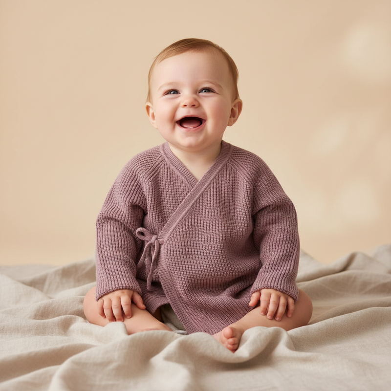 Weiche Baby Strick Wickeljacke in Altrosa aus hochwertiger Baumwolle mit Wickelverschluss fuer Neugeborene und Babys, ideal fuer Alltag und besondere Anlaesse