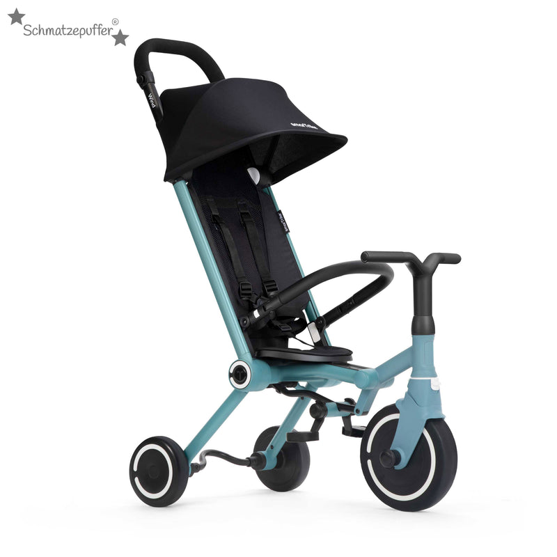 Blauer Kinderwagen mit Dreirad Funktion Sonnendach und Liegeposition fuer Kleinkinder