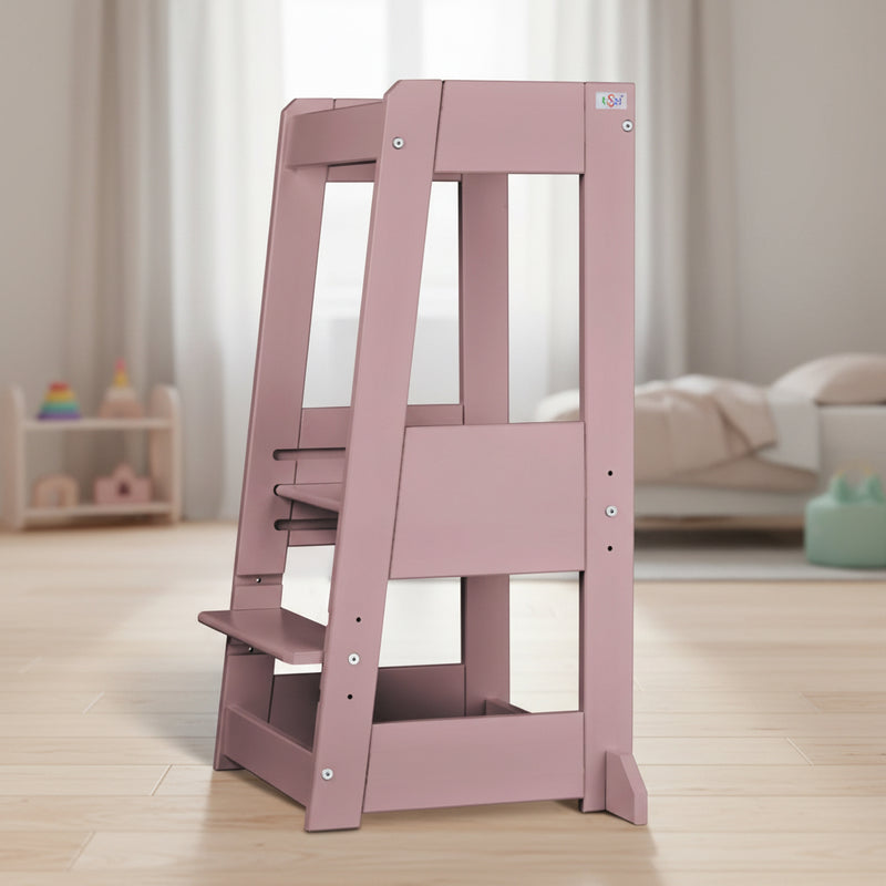 Lernturm in Oriental Rose fuer Kinder als sicherer Montessori Kuechenhelfer zum selbststaendigen Mitmachen, Lernen und Entdecken