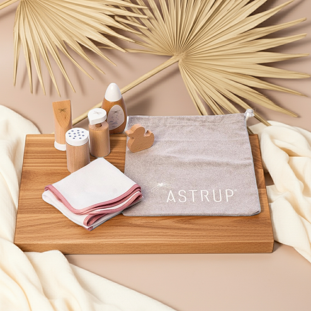 Ensemble d'accessoires d'entretien pour poupée, 7 pièces, rose, blanc, naturel | par Astrup