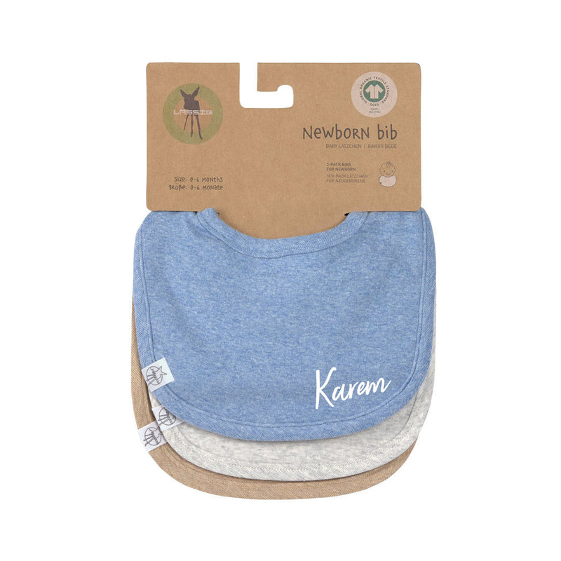 Lot de 3 bavoirs, bleu, gris clair, beige, coton | Lässig