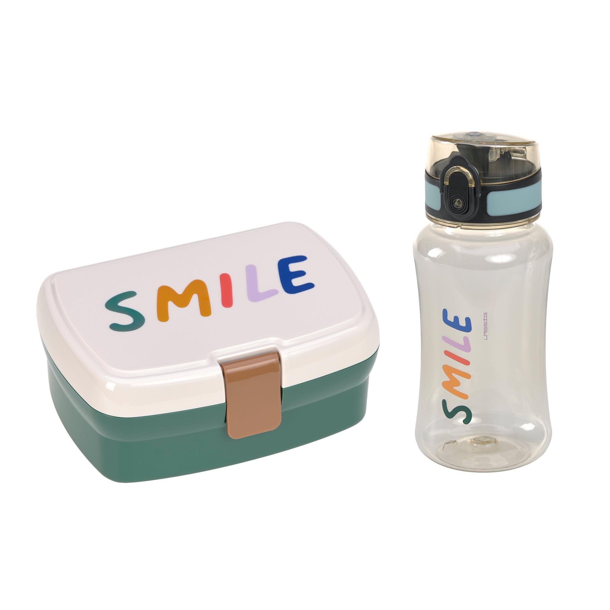 Set de pause gourde et boîte à goûter Little Gang Smile, Vert | Lässig