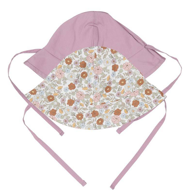 Chapeau de soleil réversible – Petites fleurs vintage / Mauve | Little Dutch