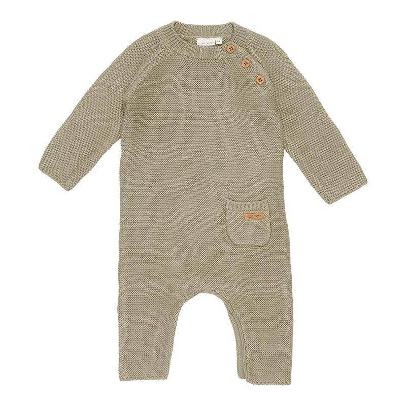 Grenouillère tricotée olive, taille 80 | Little Dutch