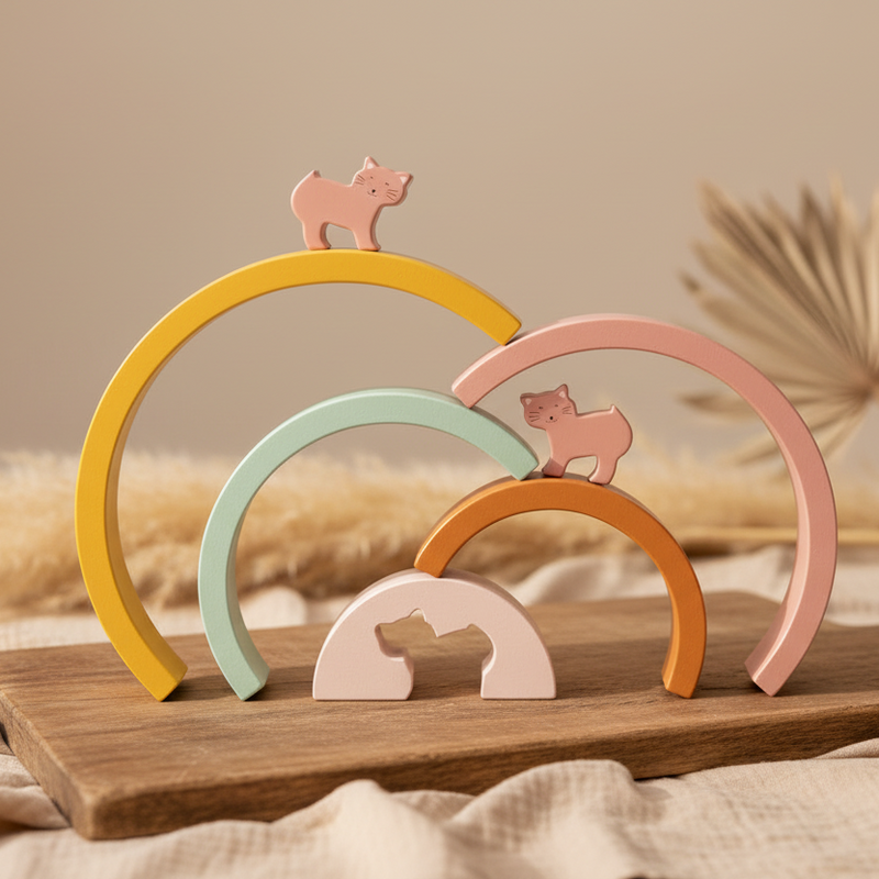 Jeu d'équilibre en bois arc-en-ciel - Madame Chat | Trixie