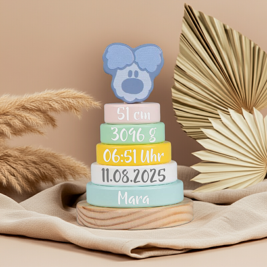 Tour de rangement personnalisée Wusel Baby – Cadeau de naissance | Schmatzepuffer
