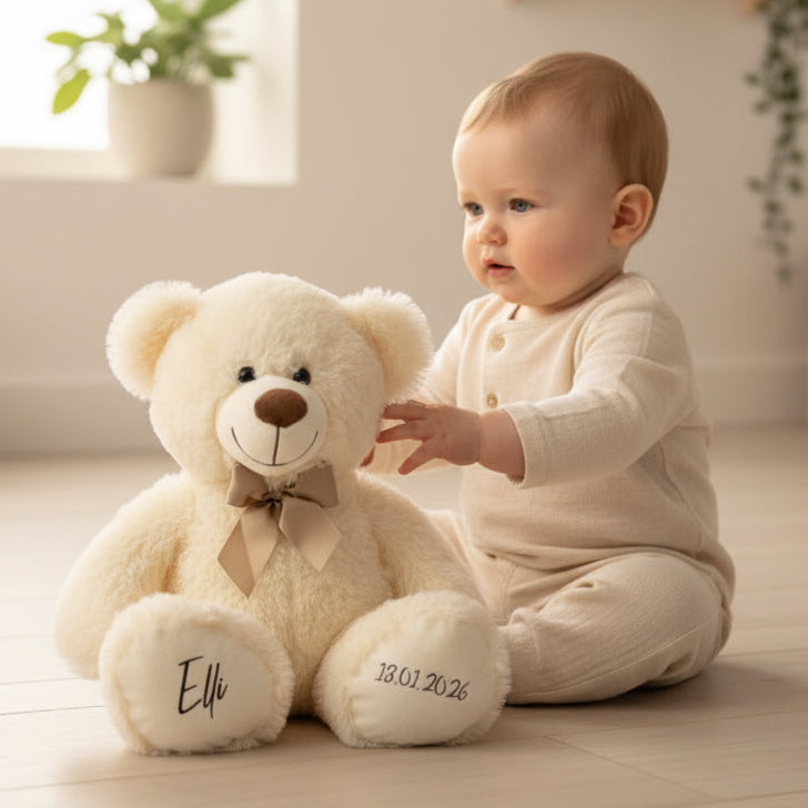 Ours en peluche personnalisé 54 cm Blanc - Cadeau de naissance et de baptême
