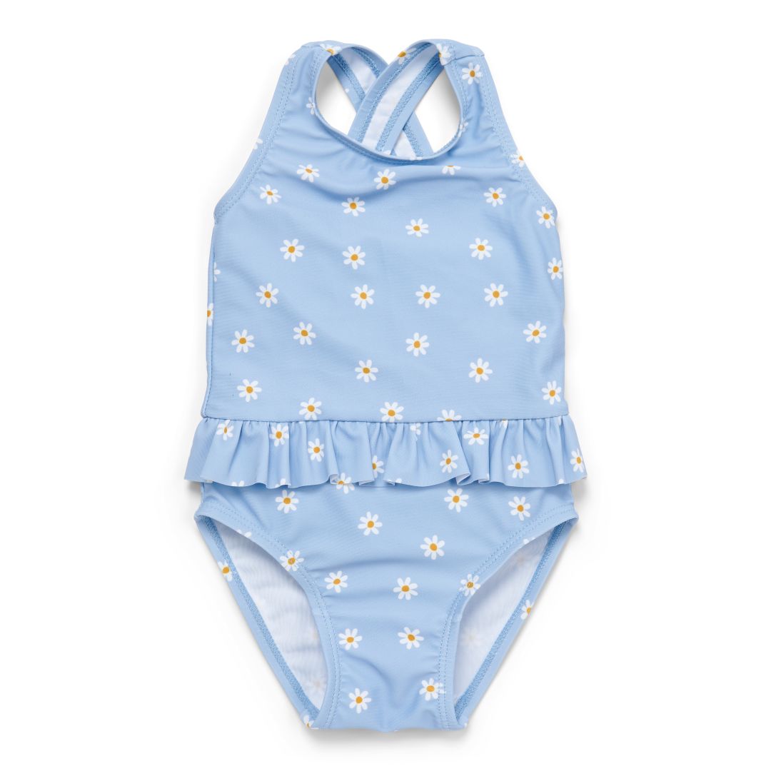 Maillot de bain à volants et marguerites bleu | Little Dutch