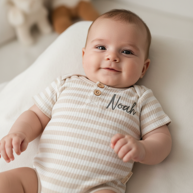Body à manches courtes rayé sable blanc pour bébés