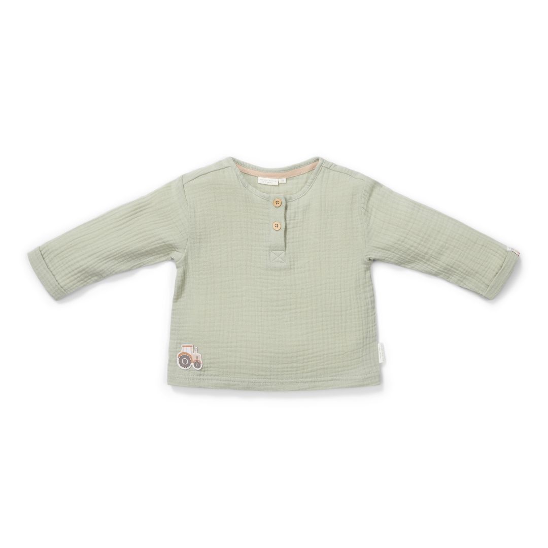 T-shirt en mousseline à manches longues vert gazon | Little Dutch