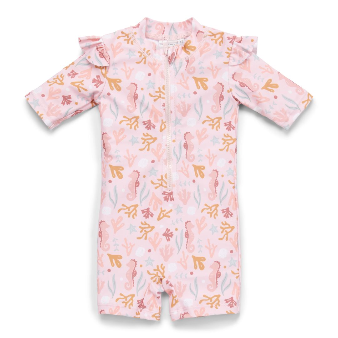 Maillot de bain à volants et manches courtes Ocean Dreams Pink | Little Dutch