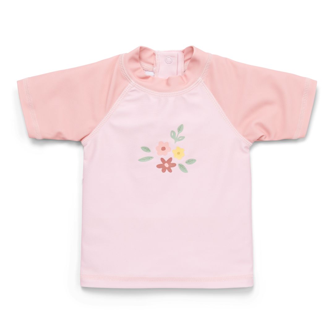 T-shirt UV anti-UV manches courtes motif fleurs rose pour enfants