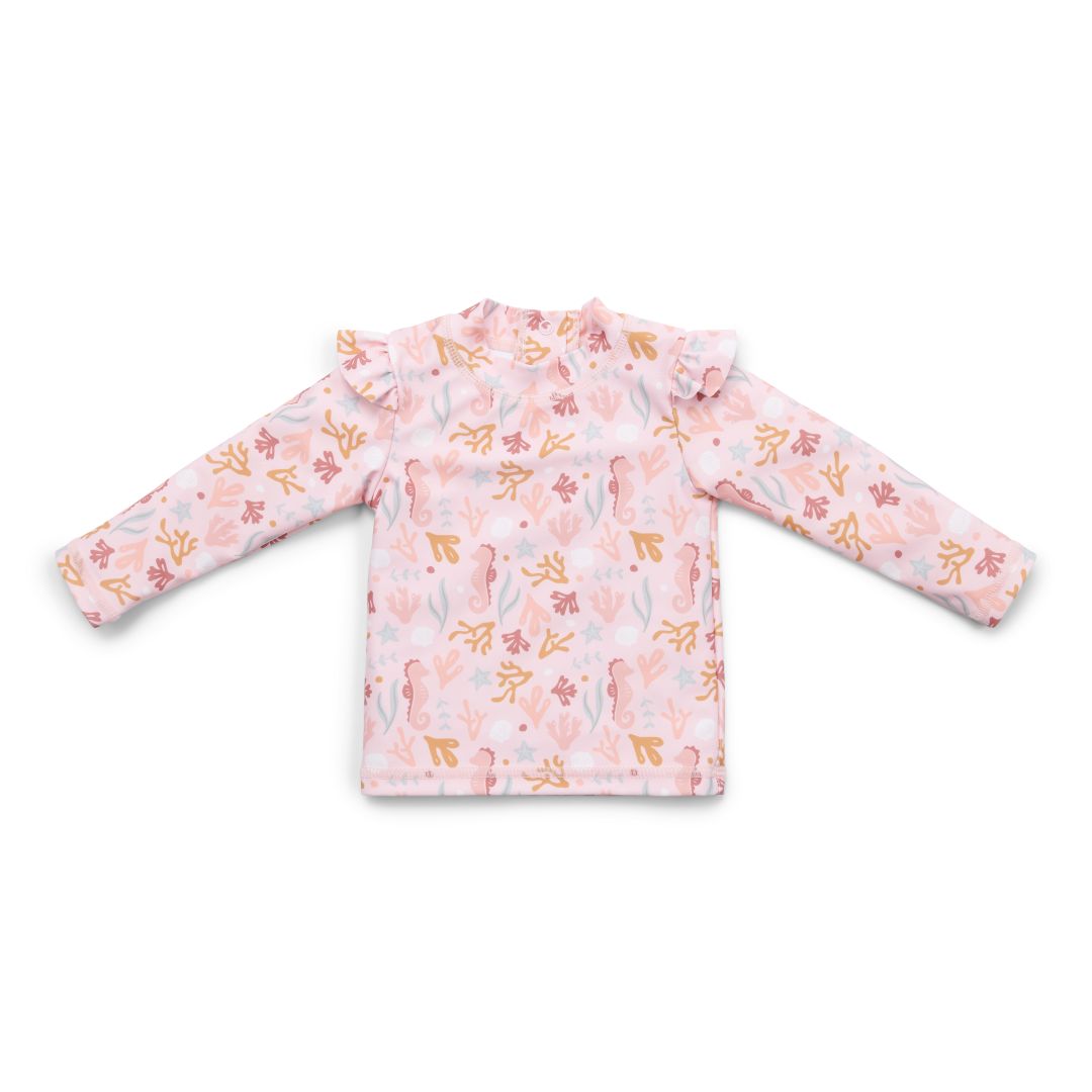 T-shirt de bain à manches longues et volants Ocean Dreams Pink | Little Dutch