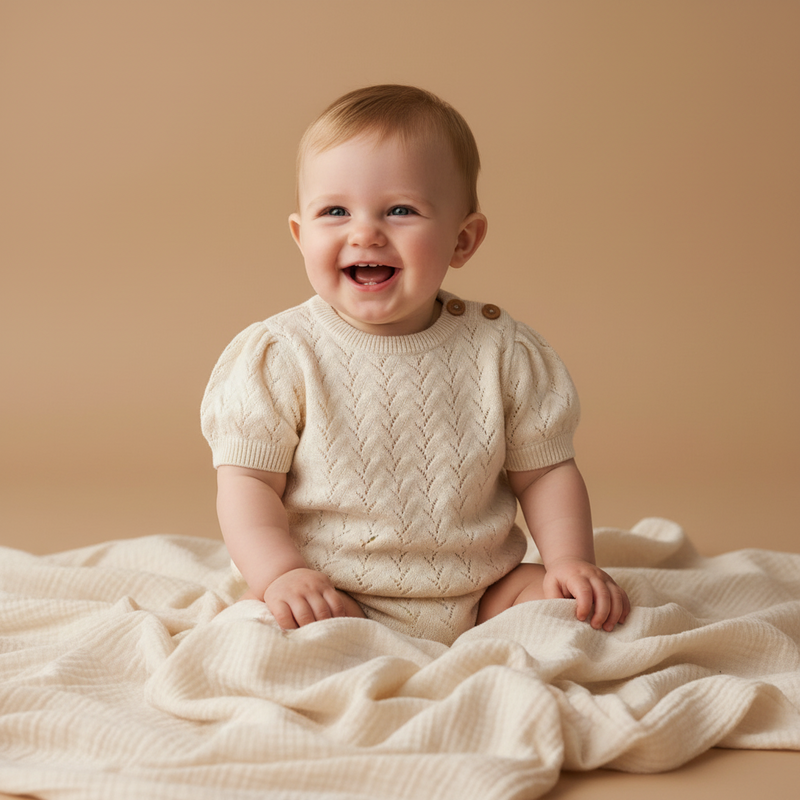 Pull tricoté à manches courtes couleur crème | Little Dutch