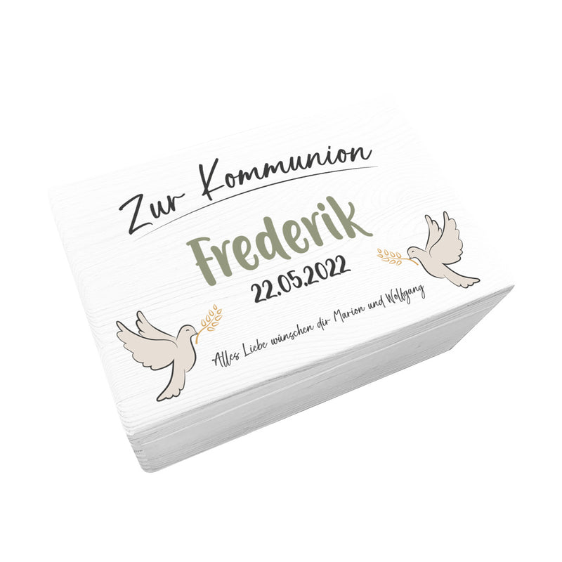 Boîte à souvenirs - Bois blanc - Personnalisée pour la communion | Schmatzepuffer