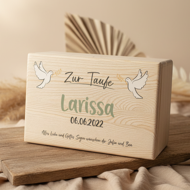 Boîte à souvenirs personnalisée en bois naturel – Cadeau de baptême | Schmatzepuffer