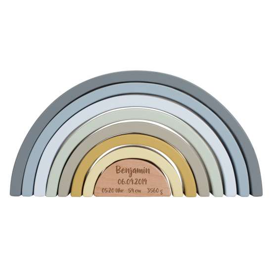 Tour à empiler Arc-en-ciel Bleu personnalisée - Cadeau de naissance