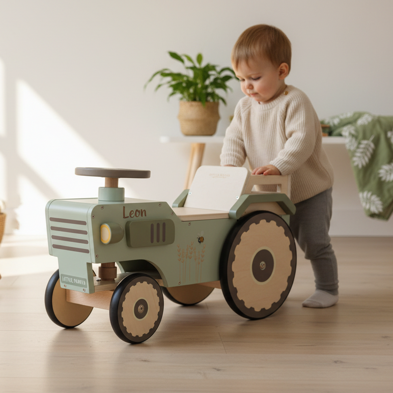 Tracteur pousseur personnalisé en bois avec prénom | Cadeau pour enfants