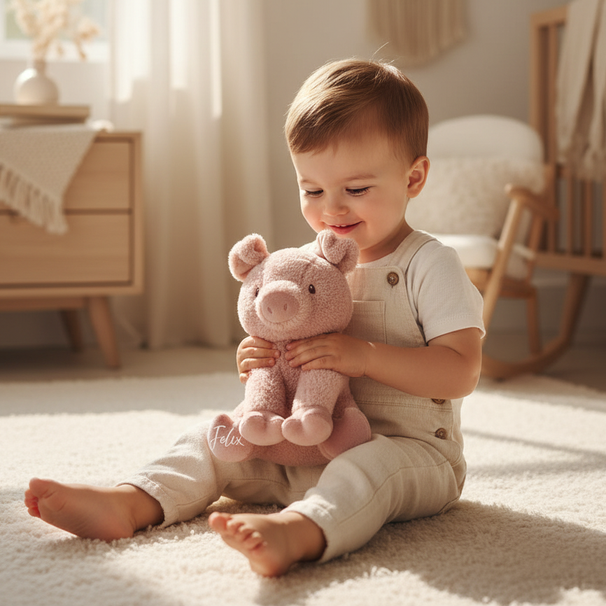 Peluche Cochon porte-bonheur 25 cm Little Farm | Cadeau de naissance et de baptême