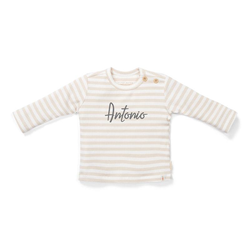 T-shirt à manches longues rayé sable et blanc pour bébés et enfants