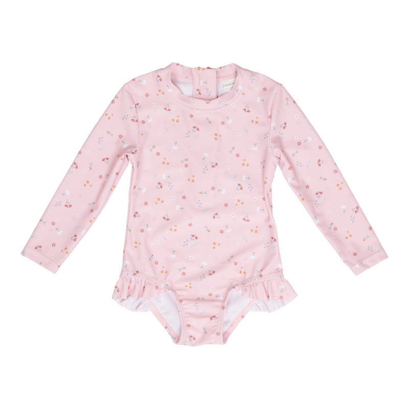 Maillot de bain manches longues Petites Fleurs Roses, taille 62/68 | Little Dutch