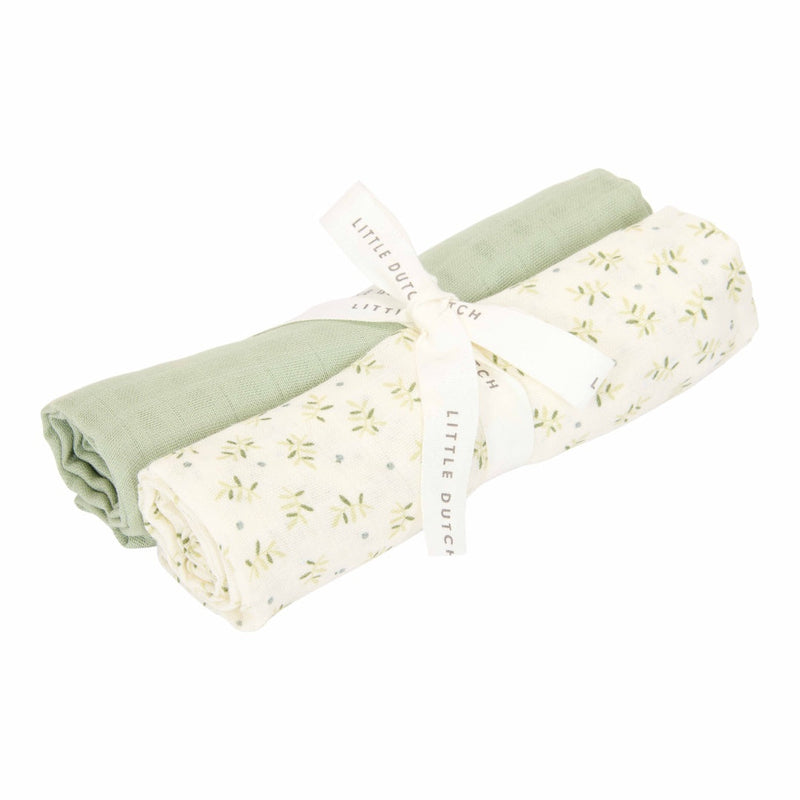 Langes en mousseline 70 x 70 cm - Feuilles de myrtille et sauge | Little Dutch