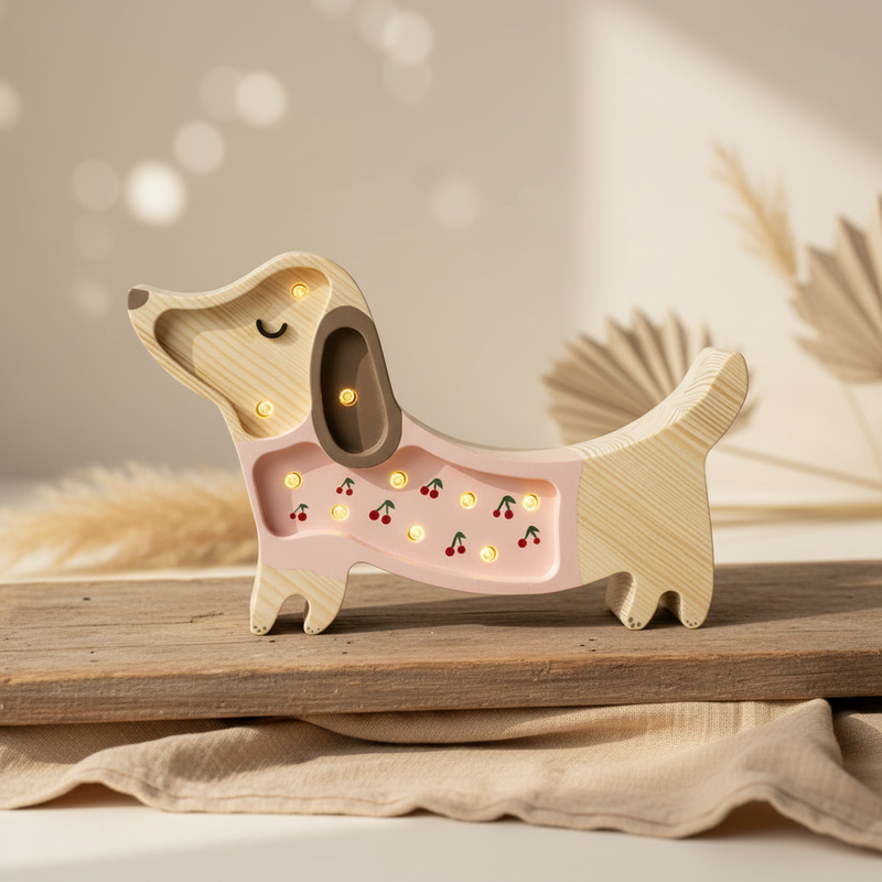 Lampe Chien Cerises Mini, Rose | Little Lights
