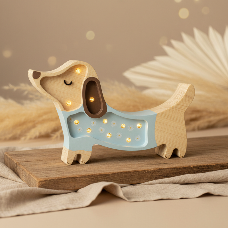 Lampe Chien Fleurs Mini, Bleu | Little Lights
