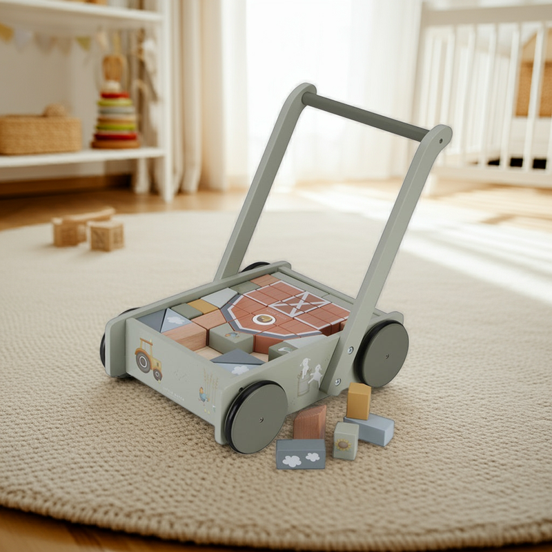 Chariot de marche avec blocs de construction Little Farm – Cadeau pour le 1er anniversaire