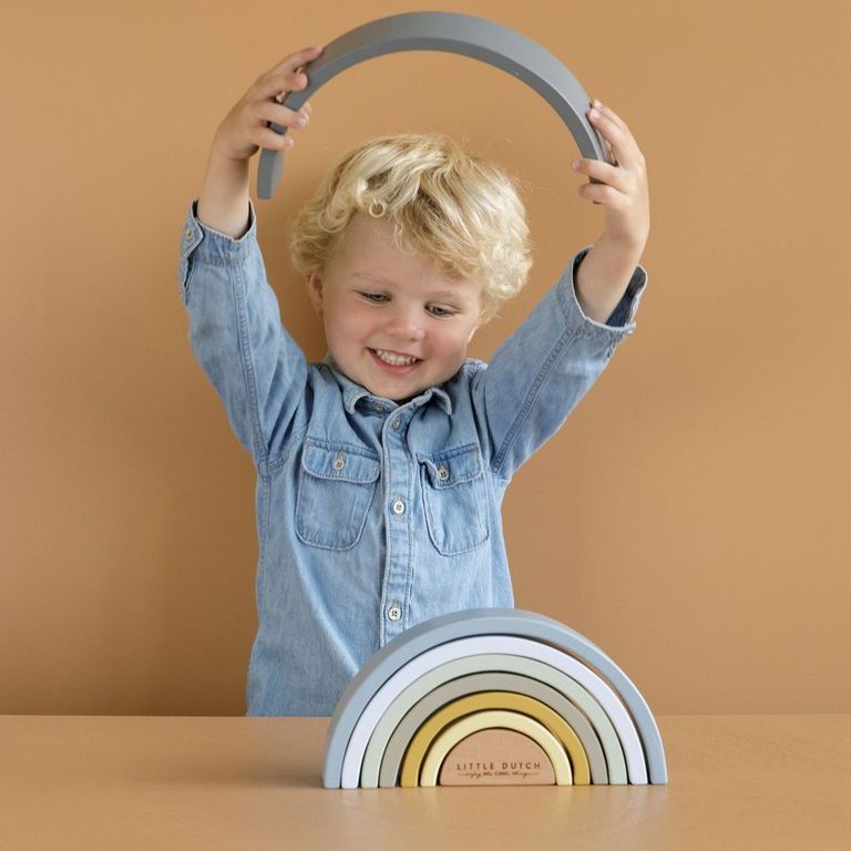 Tour à empiler Arc-en-ciel Bleu personnalisée - Cadeau de naissance