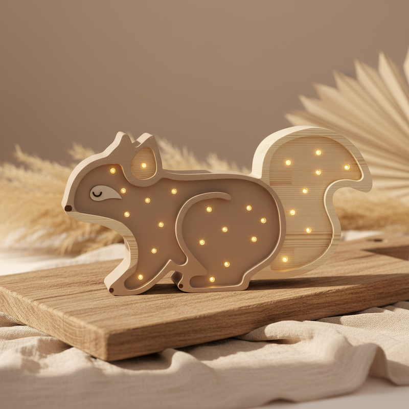 Lampe écureuil en bois cappuccino | Little Lights