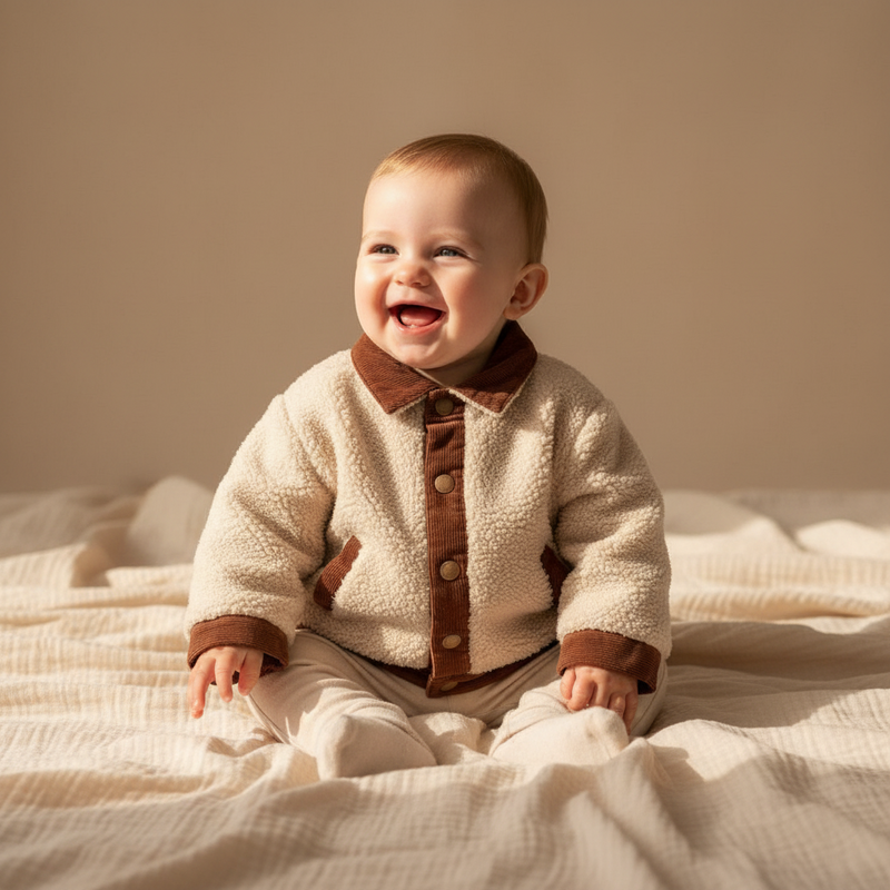 Veste réversible marron sable pour bébés et enfants
