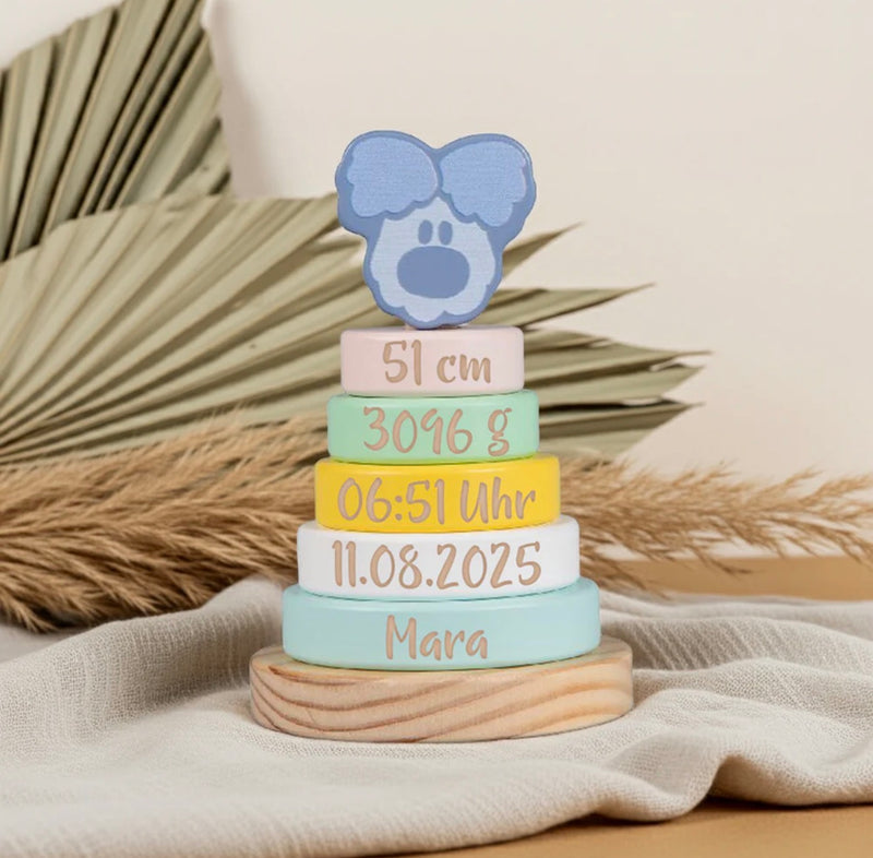 Tour de rangement personnalisée Wusel Baby – Cadeau de naissance | Schmatzepuffer