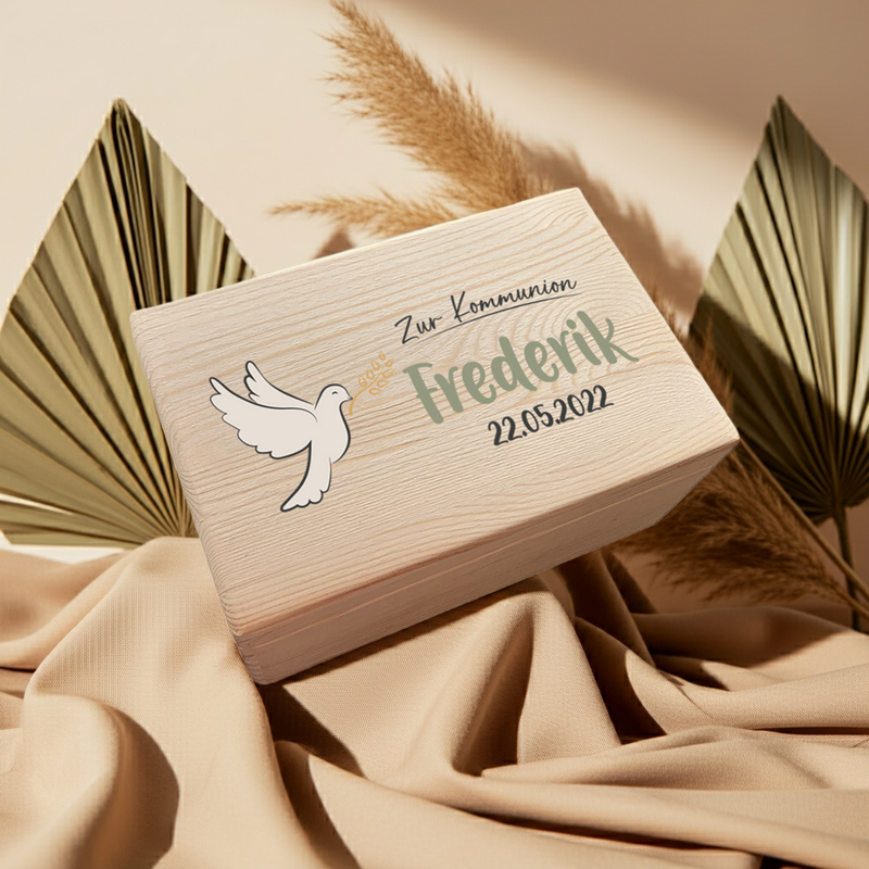 Boîtes à souvenirs M - Bois naturel - Baptême / École / Maternelle / Communion - personnalisées | Schmatzepuffer