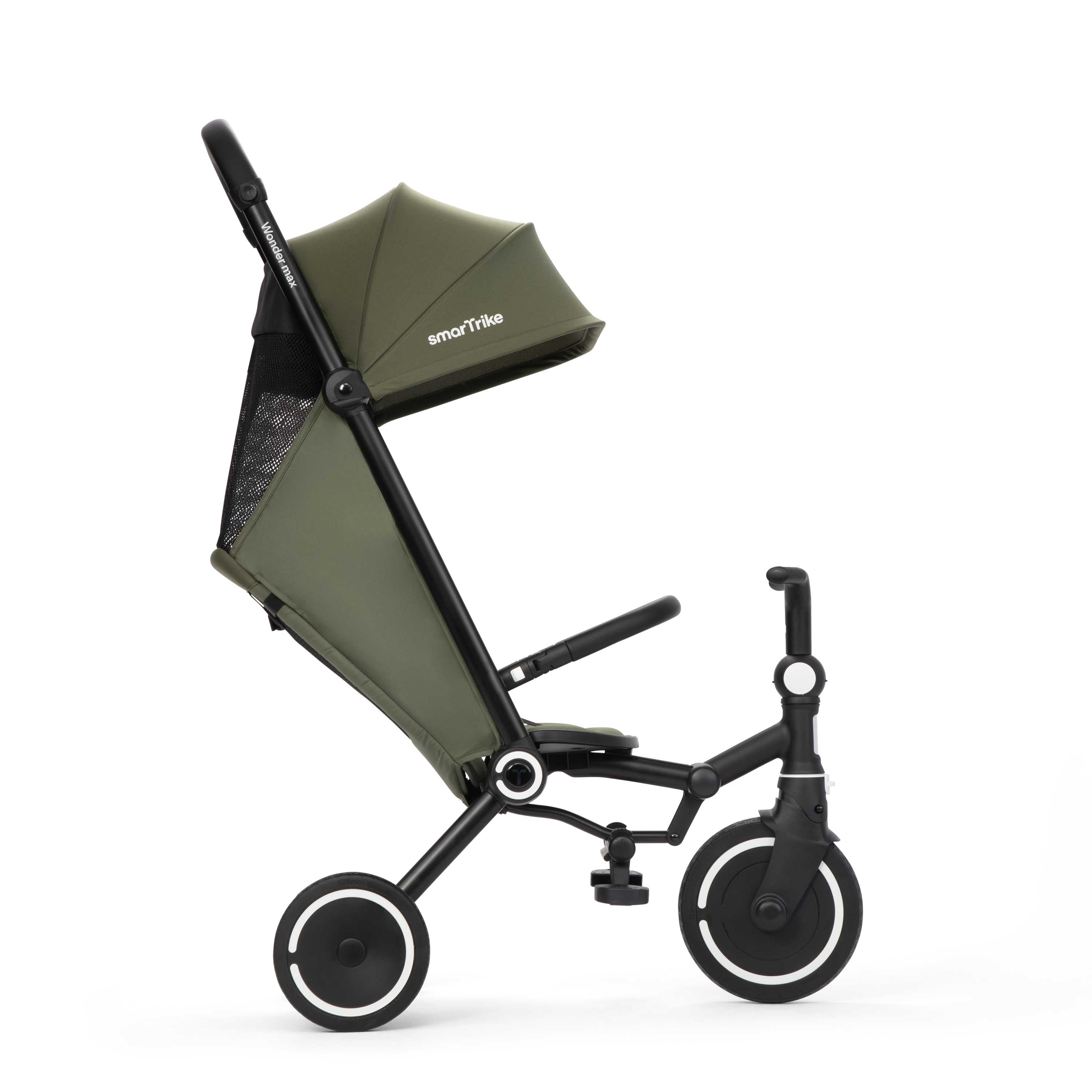 Gruener Kinderwagen mit Dreirad Funktion Sonnendach und Liegeposition fuer Kleinkinder