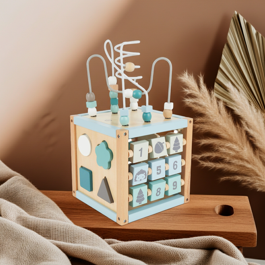 Cube d'activités animaux de la forêt en bois | bieco