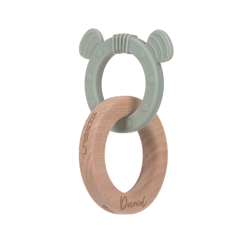 Jouet de préhension avec aide à la dentition, chat, bois/silicone | Lässig