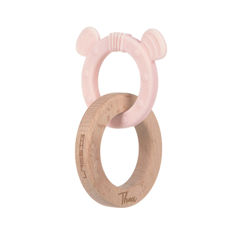 Jouet de préhension avec aide à la dentition, souris, bois/silicone | Lässig