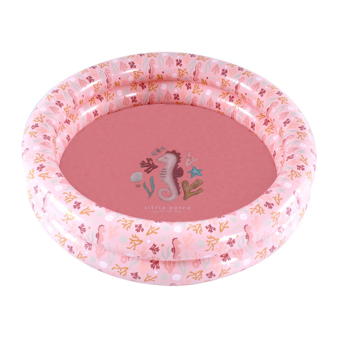 Rosa Kinder-Planschbecken mit liebevollem Meereswelt-Design für Babys und Kleinkinder. Das aufblasbare Planschbecken eignet sich ideal für sicheren Wasserspaß im Garten, auf der Terrasse oder im Sommerurlaub.